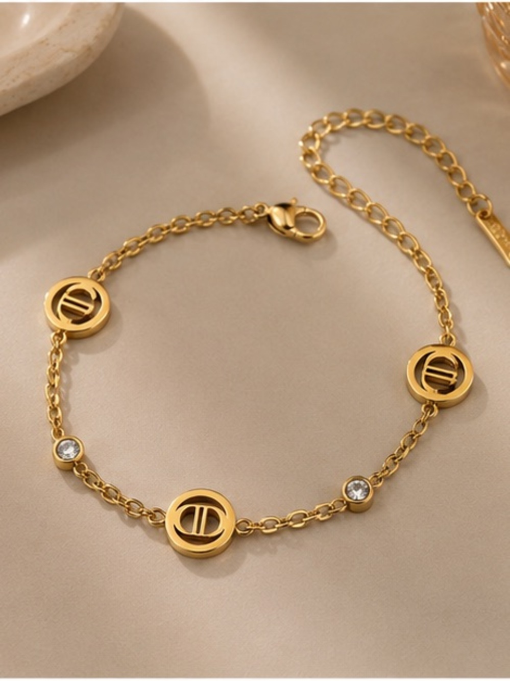 Designer Inspired Gold Crystal Station Bracelet